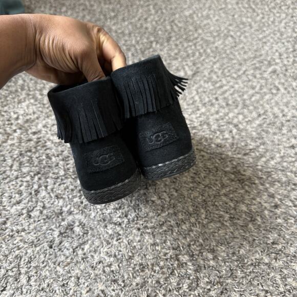 Ugg Boots Womens Size 10 Kennadi Black Suede Wool Fringe Side Zip Bootie New - Picture 4 of 7